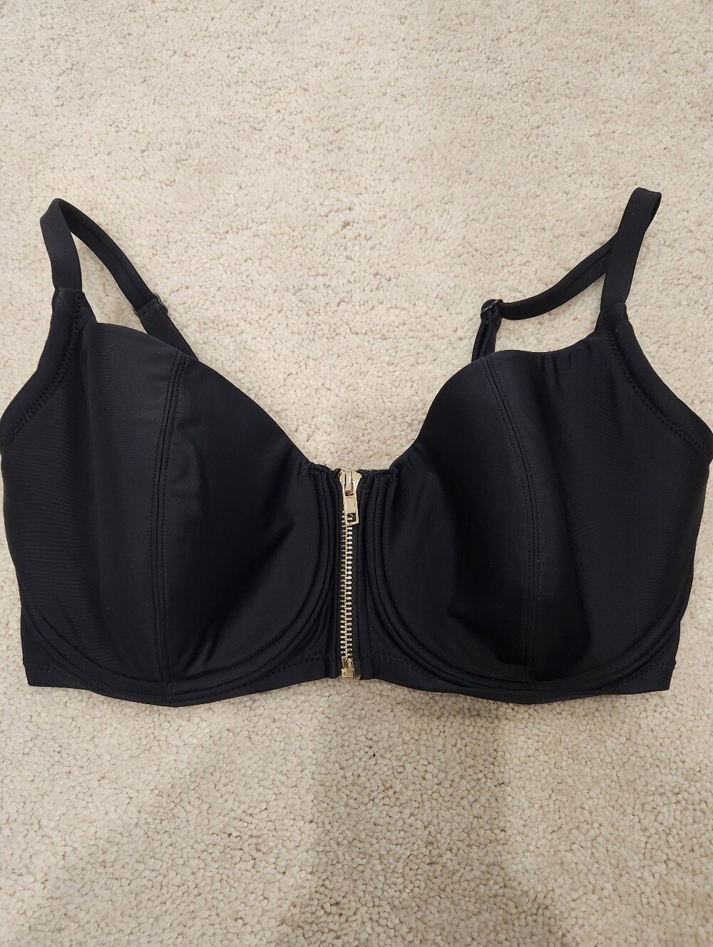Black Front-Zip Swim Top